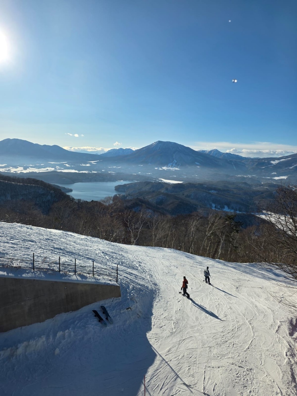 Winter view over Lake Nojiri and the surrounding mountains