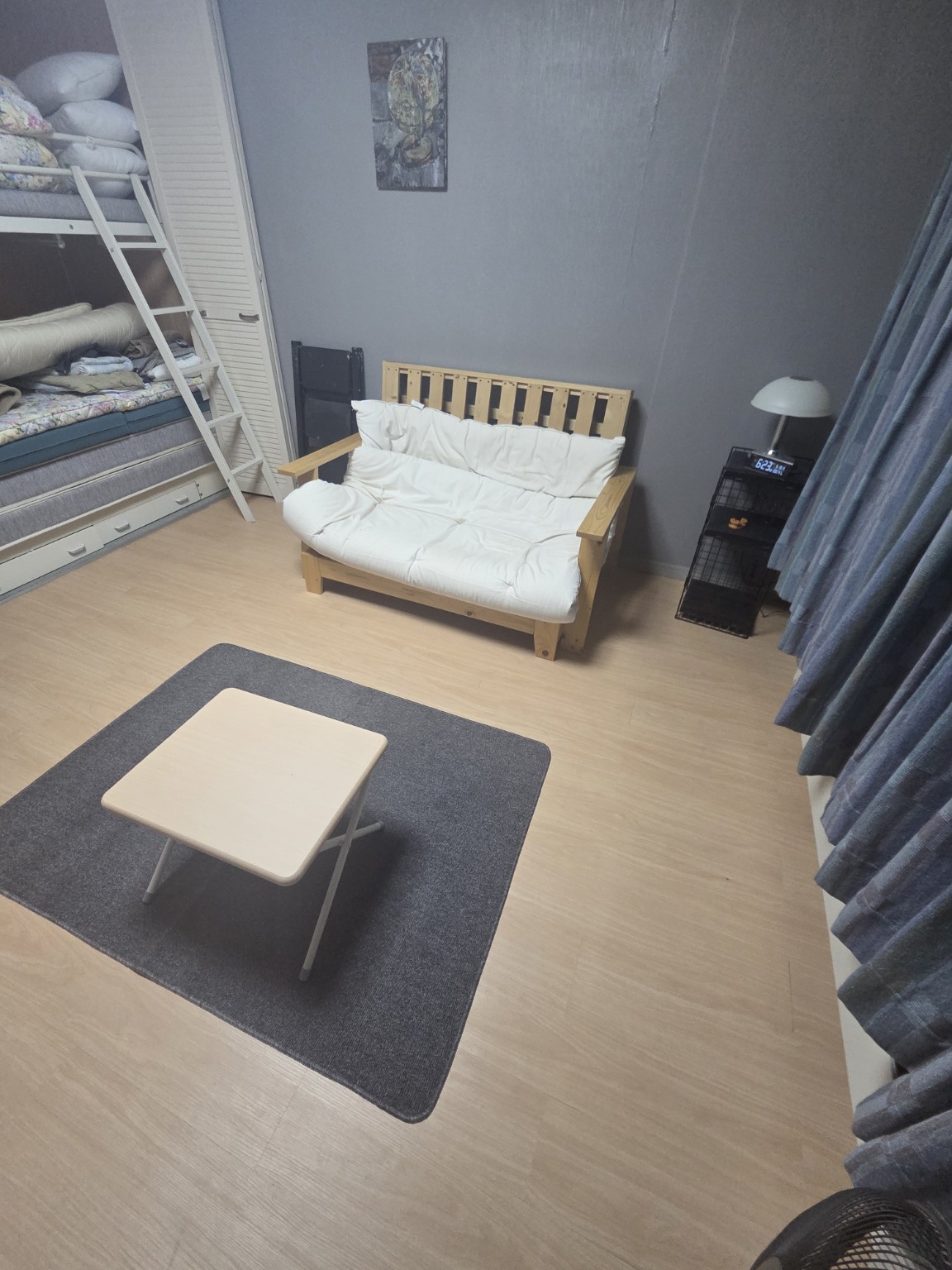 Futon sofa and built-in bunks
